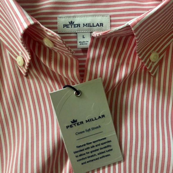 Peter Millar Other - PETER MILLAR Salmon/White Stripe Men’s Shirt - Lrg